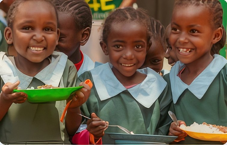 Schoolchildren sharing a meal